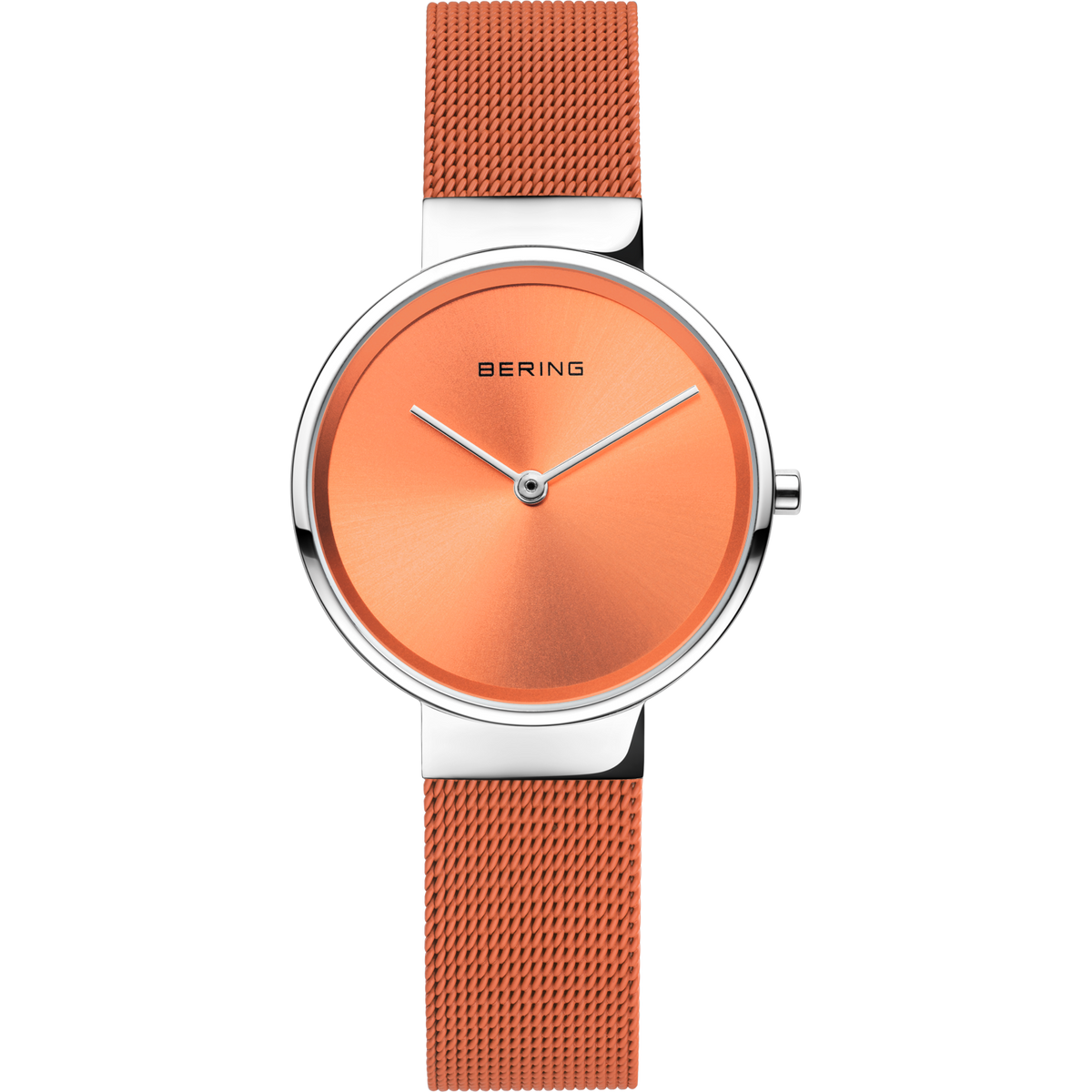 Orologio BERING con quadrante color rame e cinturino mesh, vista frontale