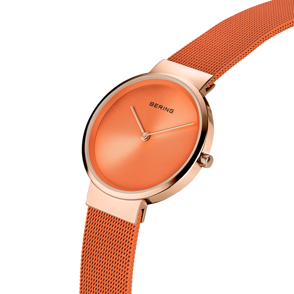 Reloj Mini esfera sunray malla naranja y oro rosa