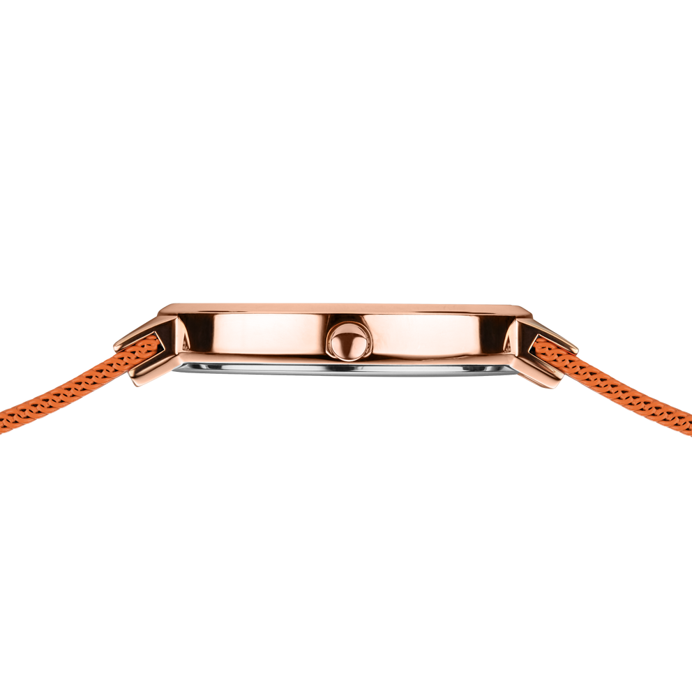 Reloj Mini esfera sunray malla naranja y oro rosa