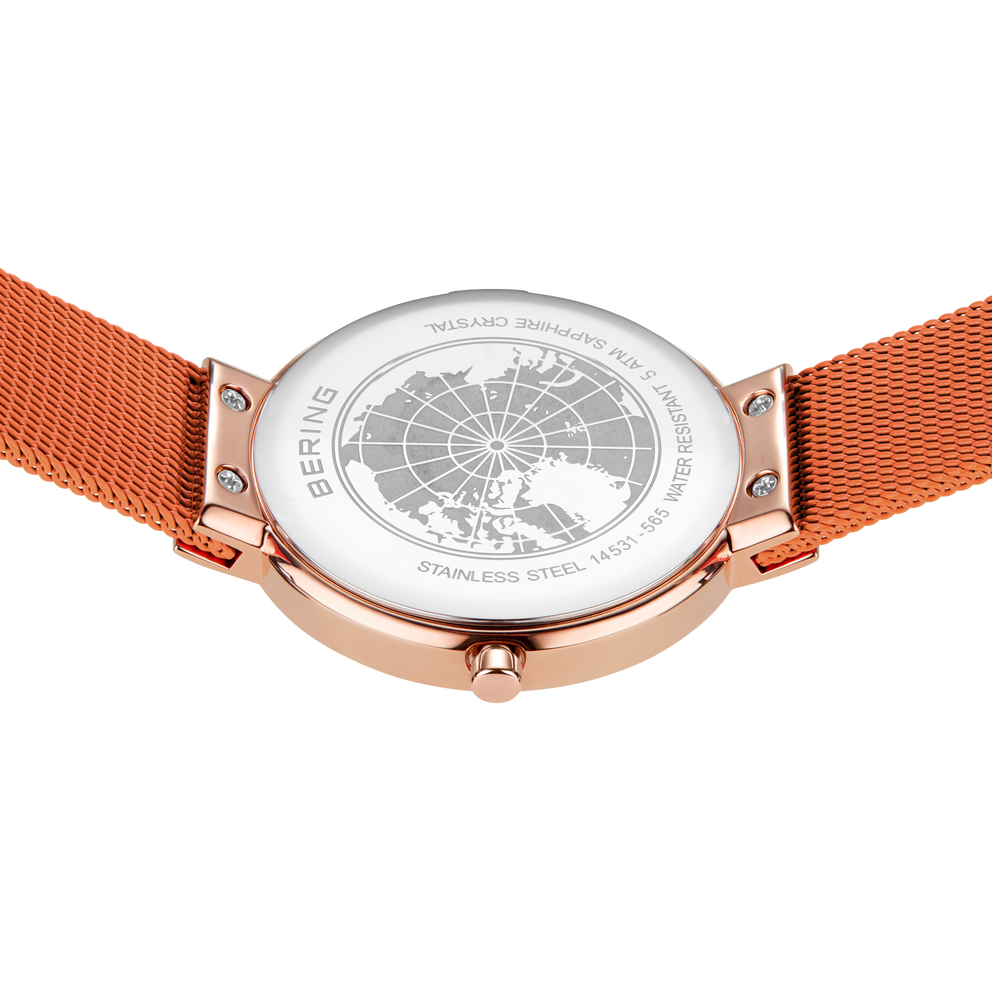 Reloj Mini esfera sunray malla naranja y oro rosa