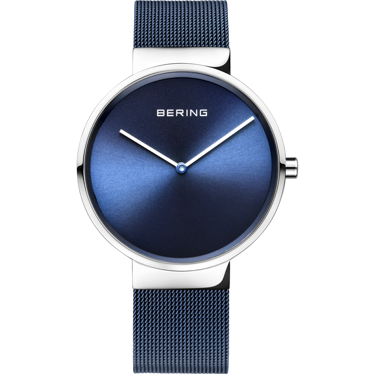 Orologio da polso BERING con quadrante blu scuro e cassa argentata, cinturino maglia blu scuro