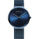Reloj de pulsera azul oscuro con esfera redonda, pulsera malla y agujas blancas minimalistas