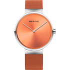 Reloj BERING con esfera naranja-coral, caja plateada y correa de tela naranja