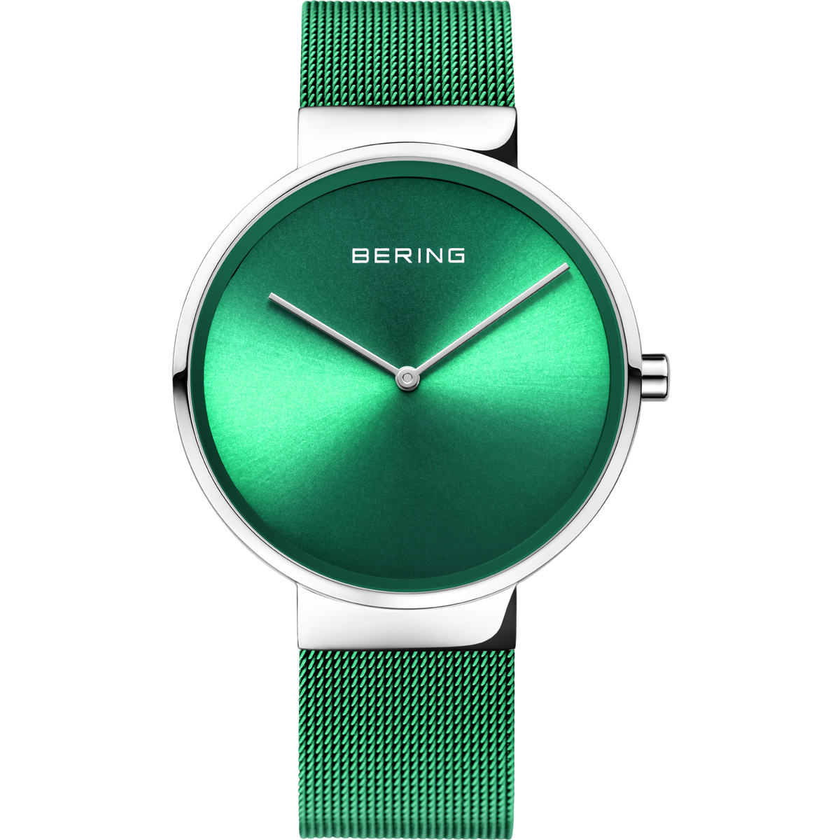 Orologio BERING quadrante verde, cassa e lancette argentate, cinturino mesh verde