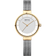 Round wristwatch with gold-tone case, white dial, and mesh band