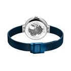 Orologio con cassa rotonda e quadrante con mappa mondiale su cinturino maglia blu scuro con chiusura magnetica