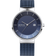 Montre BERING Solar avec boîtier argenté, cadran bleu foncé à dégradé, aiguilles argentées, bracelet maille marine
