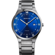 Montre-bracelet BERING avec boîtier et bracelet en titane argenté, cadran bleu avec marqueurs et aiguilles blancs