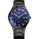 BERING-Solar-Armbanduhr mit dunkelblauem Zifferblatt, weißen Markern und Titaniumarmband.