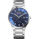 BERING SOLAR wristwatch with silver titanium bracelet, dark blue dial, white hour markers and date window
