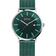 BERING Solar horloge met donkergroene wijzerplaat, zilveren kast, witte indexen en wijzers, meshband, datumvenster