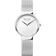 BERING minimalist watch with round silver stainless steel case, white dial, and matching mesh bracelet.