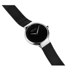 BERING watch with black mesh band extended diagonally, case and band texture visible