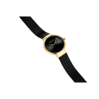 BERING watch with gold-tone case, textured black mesh band, and minimalist black dial