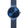Horloge met donkerblauwe wijzerplaat en blauw mesh-metalen band, minimalistisch design