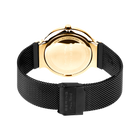 Rundt guldfarvet BERING-ur med cremefarveret urskive og sort mesh-rem, bagsidesvisning