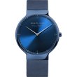 Blue BERING wristwatch with dark dial, white hands, and matching blue mesh band