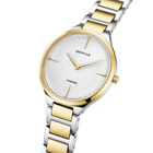 Orologio bicolore con cinturino alternato, quadrante bianco testurizzato, marchio BERING