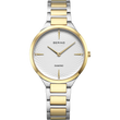 Orologio da polso bicolore con braccialetto argento e oro, quadrante bianco e design minimalista