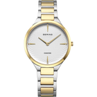 Orologio da polso bicolore con braccialetto argento e oro, quadrante bianco e design minimalista