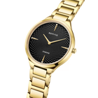 Orologio BERING con cassa dorata e bracciale a maglie, quadrante nero strutturato visto dal profilo