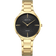 Orologio da polso color oro con quadrante nero texture, lancette bianche e indicatori di ore dorati.