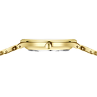 Profilo laterale di orologio color oro con cinturino a maglie metalliche