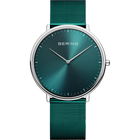 BERING wristwatch with teal dial, silver case, and matching mesh band