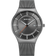 Montre BERING grise avec bracelet maille, cadran noir, marqueurs d'heures blancs, trotteuse rouge et guichet de date.