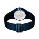 Back view of BERING wristwatch with navy mesh band and rectangular buckle.