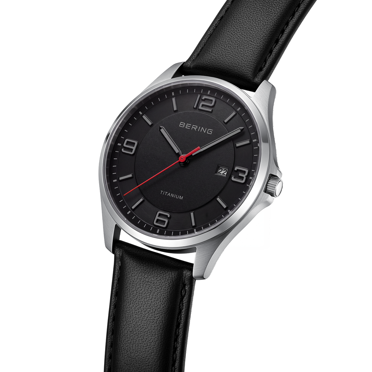 Titanium Date Numerical Leather Watch Black