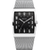 BERING Solar square watch with black dial, white numerals, silver metal case and mesh band