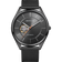 BERING automatic wristwatch with open dial showing mechanical movement, dark gray case, mesh metal band, front view.