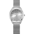 BERING Solar Armbanduhr aus Edelstahl mit rundem Gehäuse, silbernem Zifferblatt, schlichten Markierungen und Mesh-Band