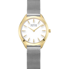 Orologio BERING Solar con cassa champagne, quadrante bianco, lancette dorate e cinturino a maglie d'acciaio