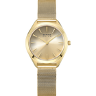 Orologio BERING SOLAR tonalità oro con quadrante champagne e cinturino mesh, vista frontale su sfondo bianco.