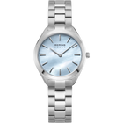 Orologio da polso in acciaio inossidabile color argento con quadrante azzurro e marchio BERING SOLAR