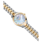 Orologio BERING bicolore con bracciale in acciaio e oro, quadrante blu chiaro e indici applicati.