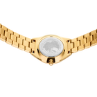 Bracciale dorato e fondello di orologio con maglie geometriche.