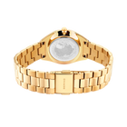 Orologio da polso color oro visto dal retro, con fondello bianco visibile e cinturino in metallo