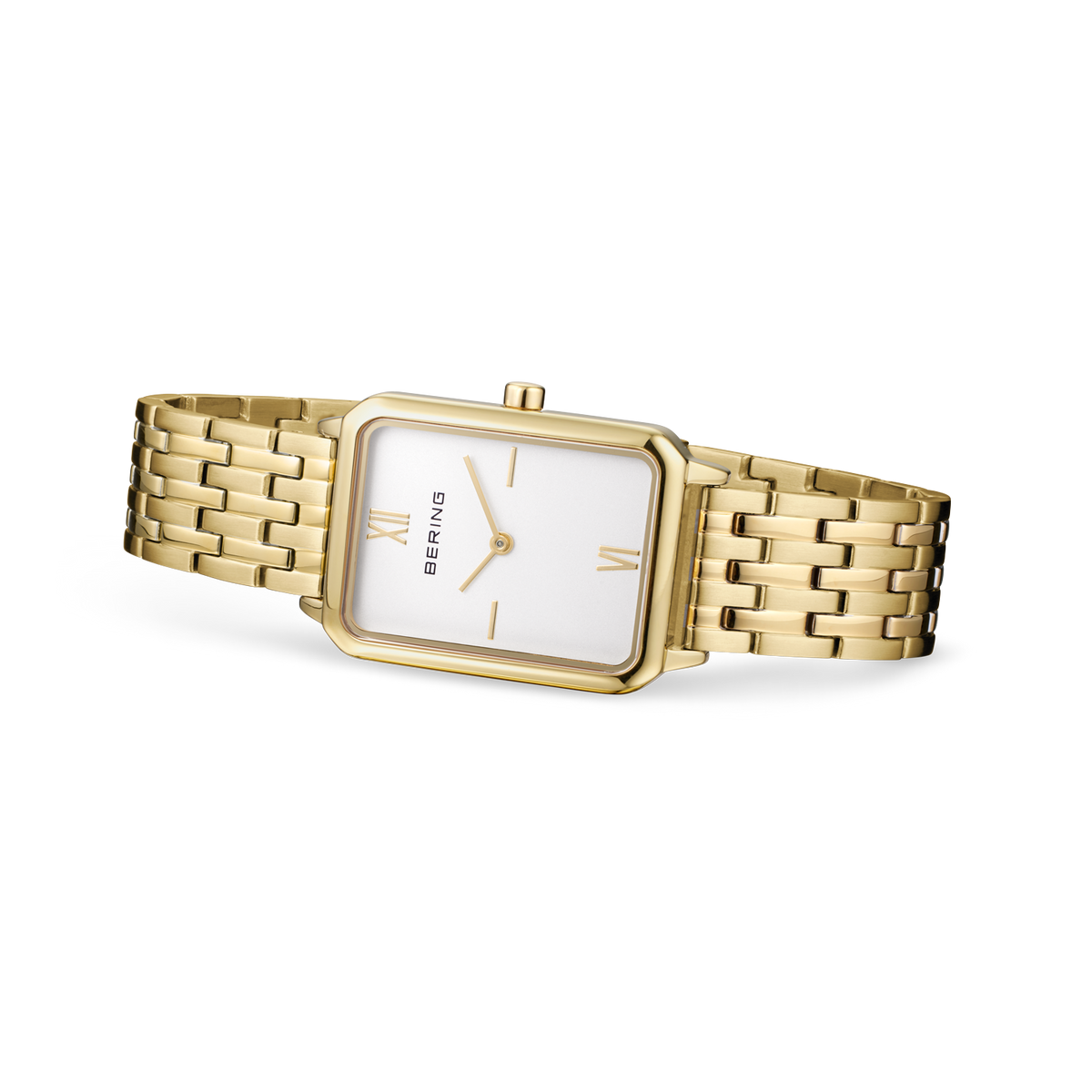 Rectangular Roman Numeral Sunray Link Watch Gold