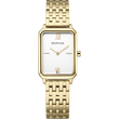BERING rectangular wristwatch with gold-toned case and mesh band, white dial with Roman numerals and matching hands