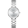 Montre ronde en acier avec cadran blanc, texte BERING et DIAMOND, deux aiguilles, bracelet à mailles.