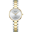 Zweifarbige BERING Uhr mit weißem Zifferblatt, goldfarbenen Zeigern und Edelstahlarmband