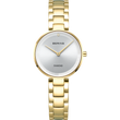 Goldfarbene BERING Armbanduhr mit weißem Zifferblatt und Gliedarmband, Gesamtansicht