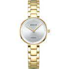 Reloj de pulsera BERING dorado con esfera blanca y brazalete de eslabones, vista completa