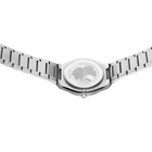 Watch 17639-708 shown from above, revealing transparent case back and metallic link bracelet