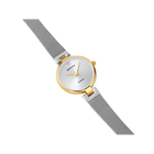 BERING 17724-010 wristwatch with silver dial, gold case and gray mesh band, angled view.