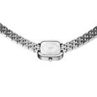 Montre-bracelet à boîtier carré et bracelet de mailles métalliques, vue du dessus