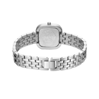 Montre BERING en acier argenté avec boîtier carré, vue de dessus montrant le bracelet chaîne métallique.